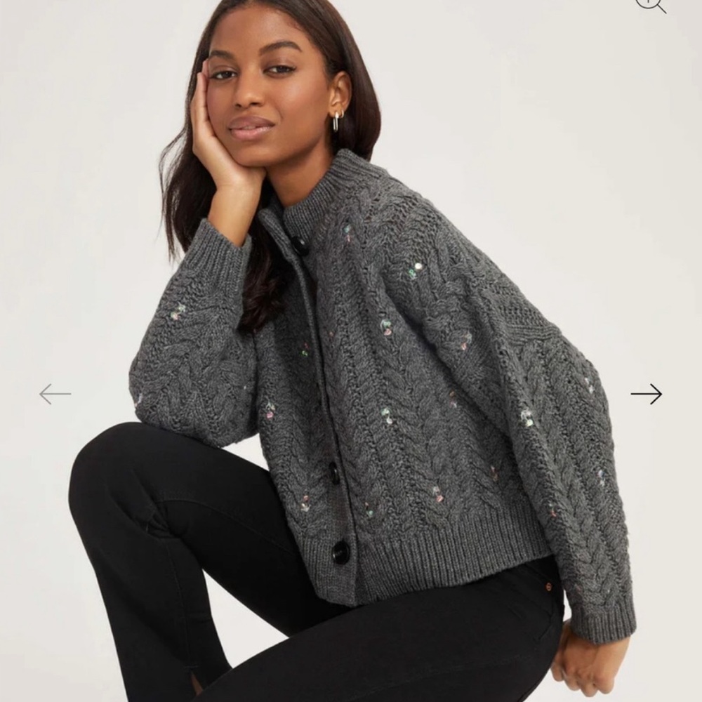 NWT Something Navy Charcoal Cardigan - with sequins!